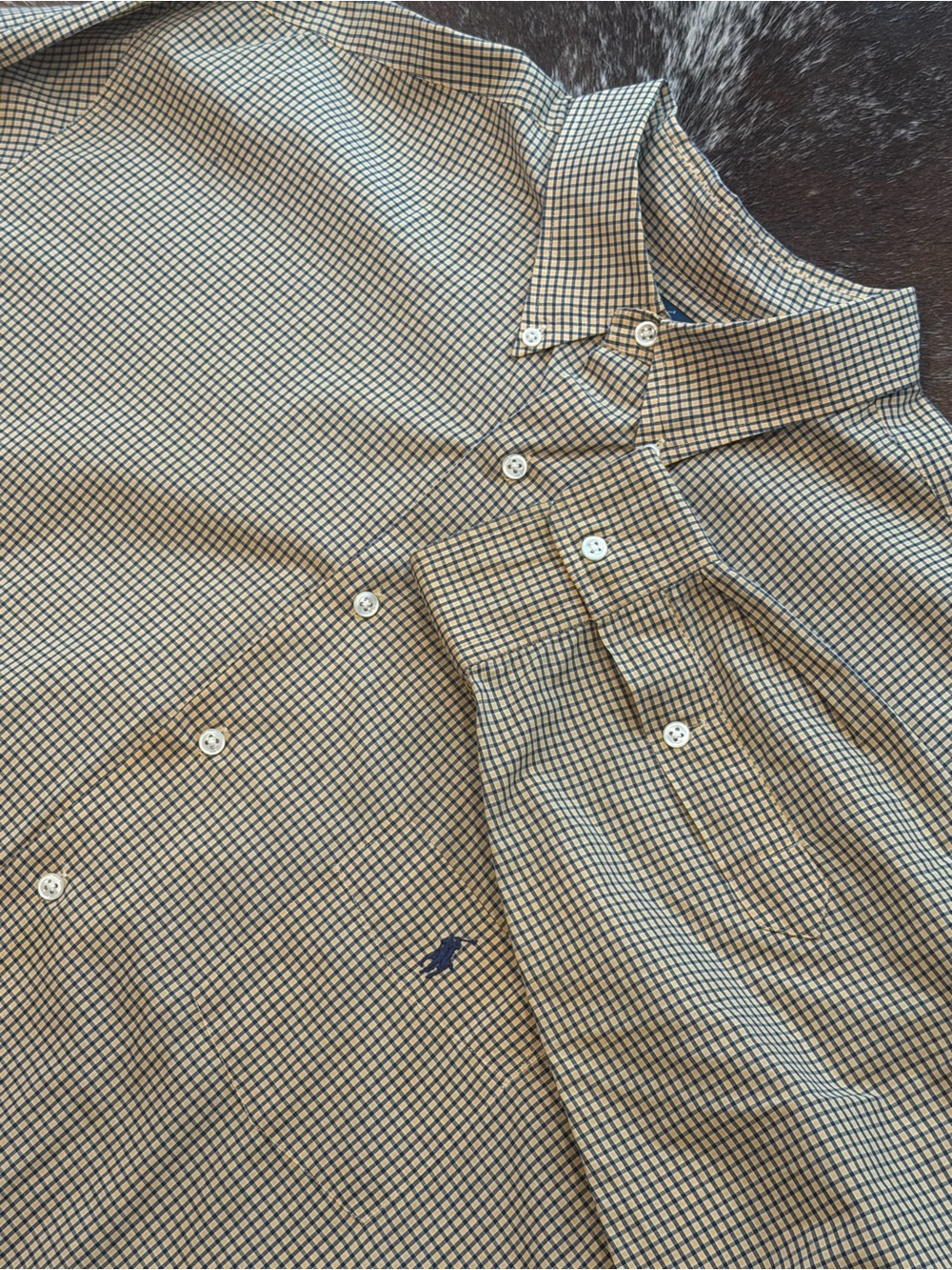 Polo Ralph Lauren Button Down Shirt Men’s 2XLT Yellow Navy Check